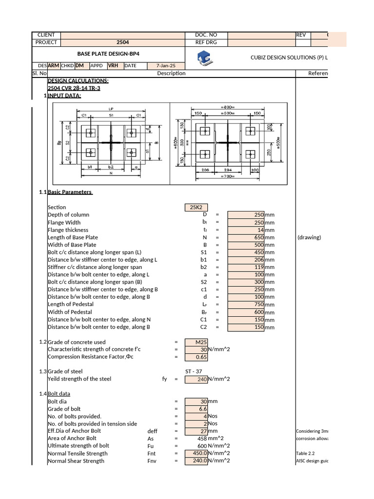 Base Plate Design Calculations BP4 | PDF | Stress (Mechanics) | Concrete
