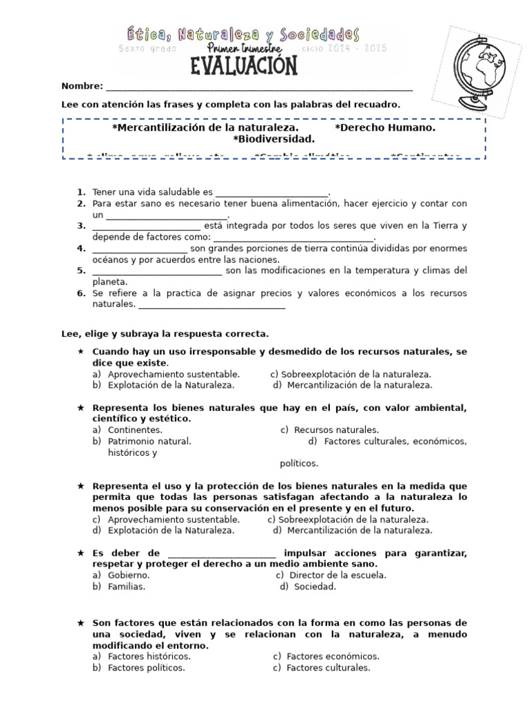 Examen E N y S | PDF | Naturaleza | Entorno natural