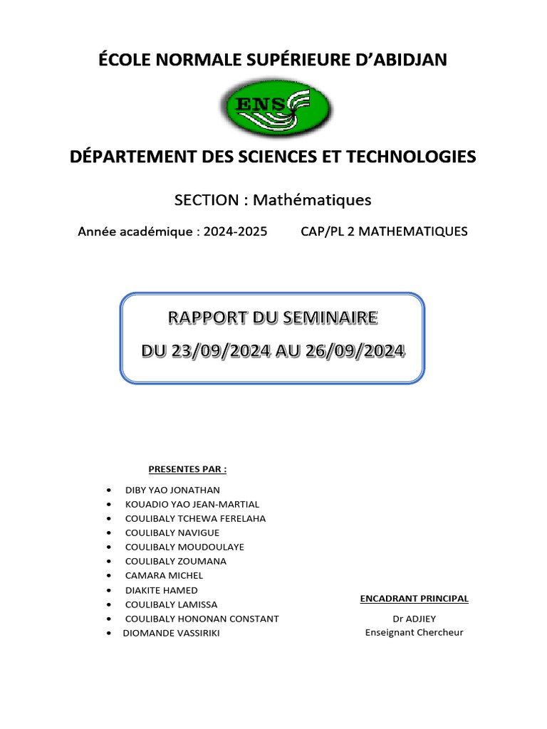Rapport sur le séminaire de mathématiques | PDF | Mathématiques