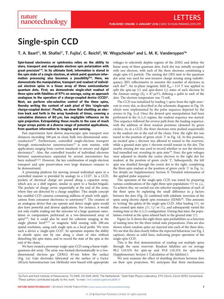 Single Spin CCD | PDF | Charge Coupled Device | Spin (Physics)