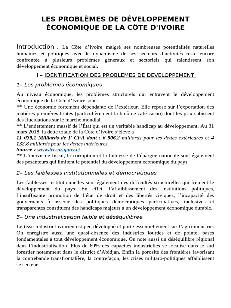 Problèmes de développement en Côte d'Ivoire | PDF | Côte d'Ivoire ...