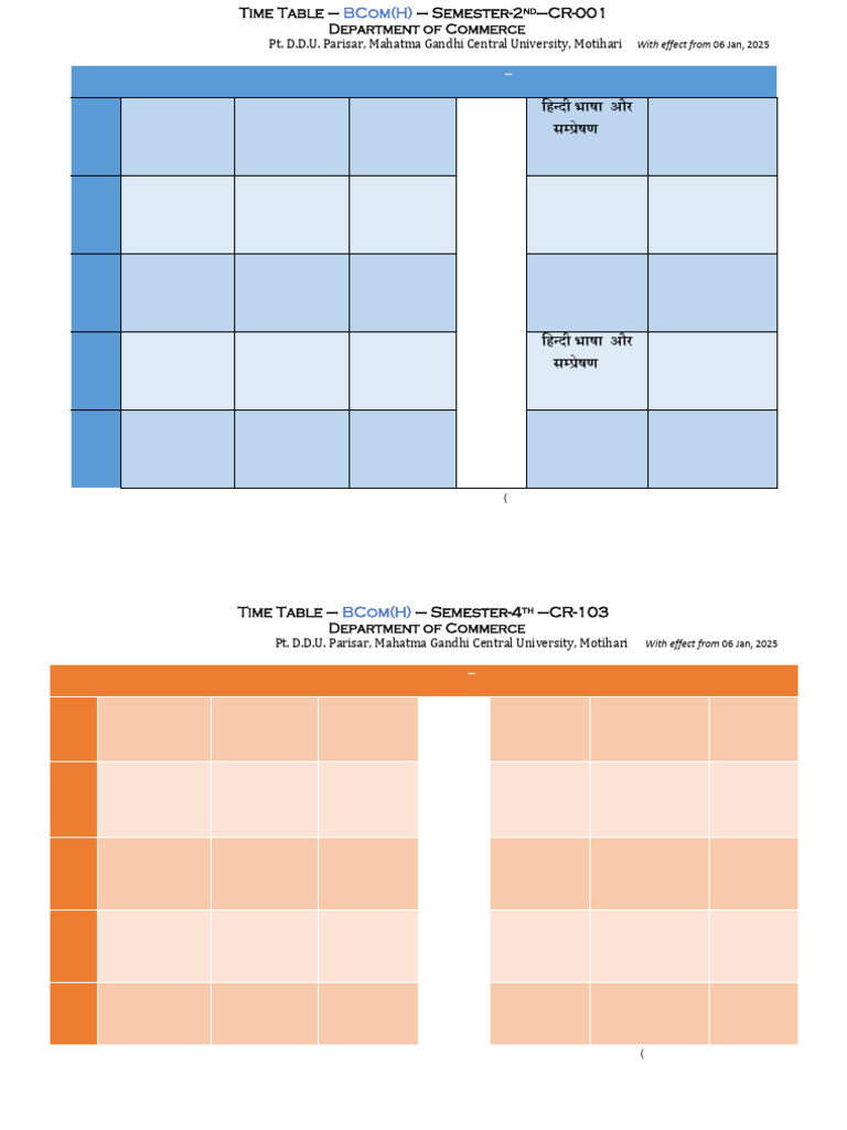 BCom (H) Sem 2-4-6 Time Table 06012025 | PDF