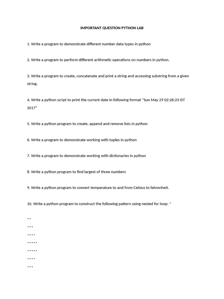 Python Programming Lab Exercises | PDF | Python (Programming Language ...