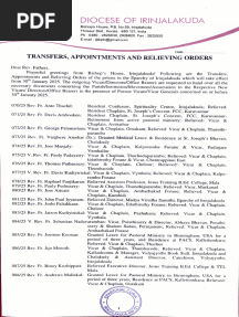 Priests'Transfer List 15th January 2025