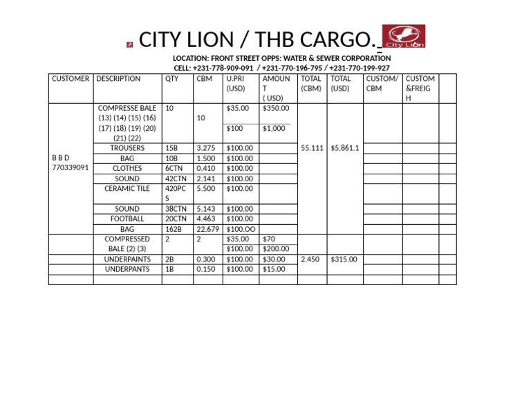 Cargo Shipment Details and Pricing | PDF