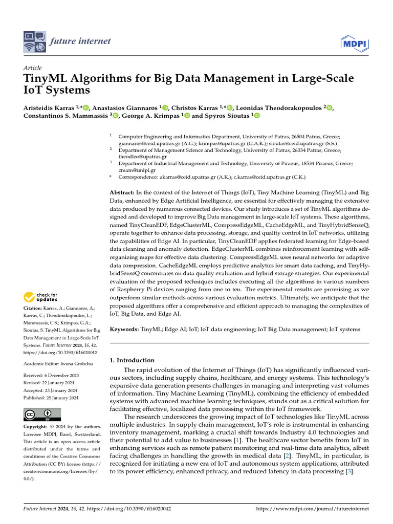 TinyML Algorithms For Big Data | PDF | Internet Of Things | Big Data