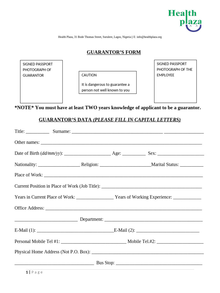 Guarantor Form for Employment in Nigeria | PDF | Guarantee | Identity ...