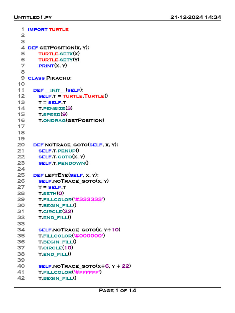 Pikachu Drawing with Python Turtle | PDF