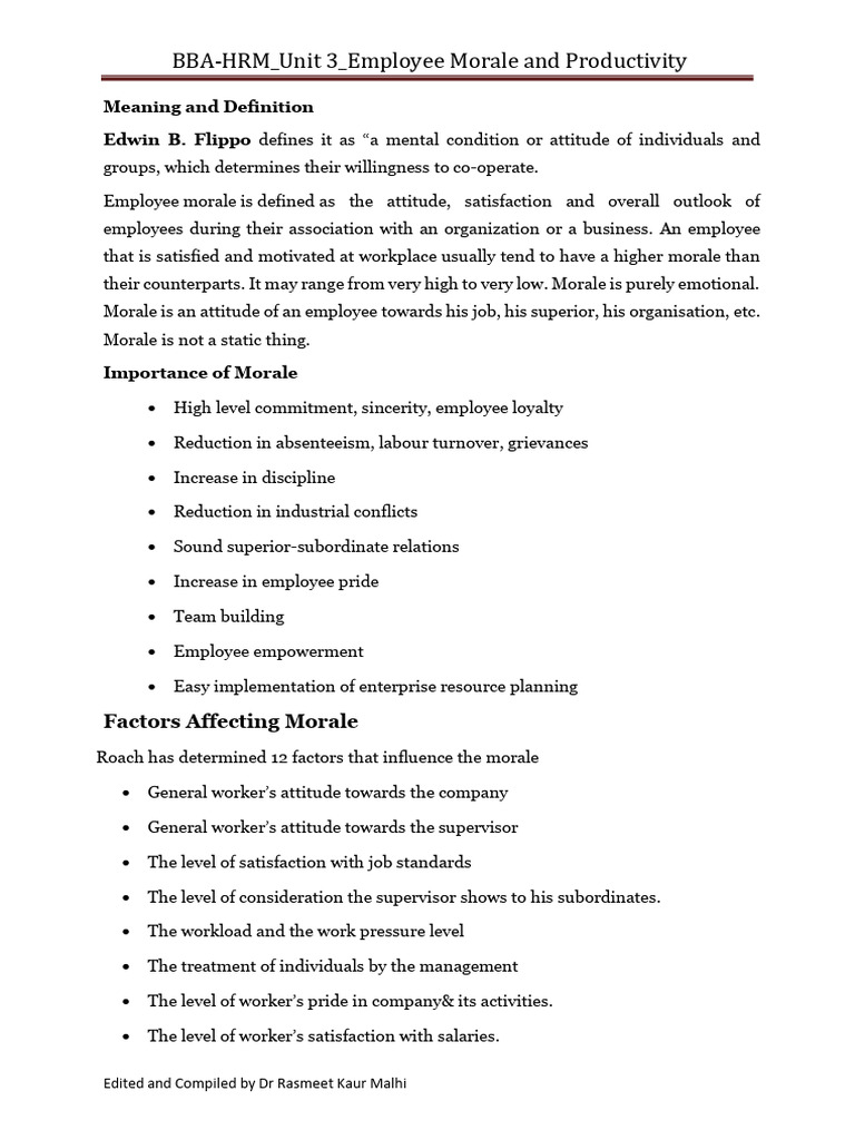 HRM Employee Morale and Productivity | PDF | Job Satisfaction | Employment