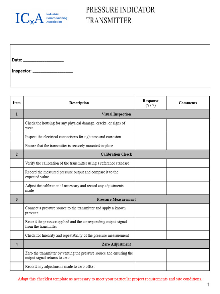 Transmitter Inspection and Calibration Checklist | PDF | Calibration ...