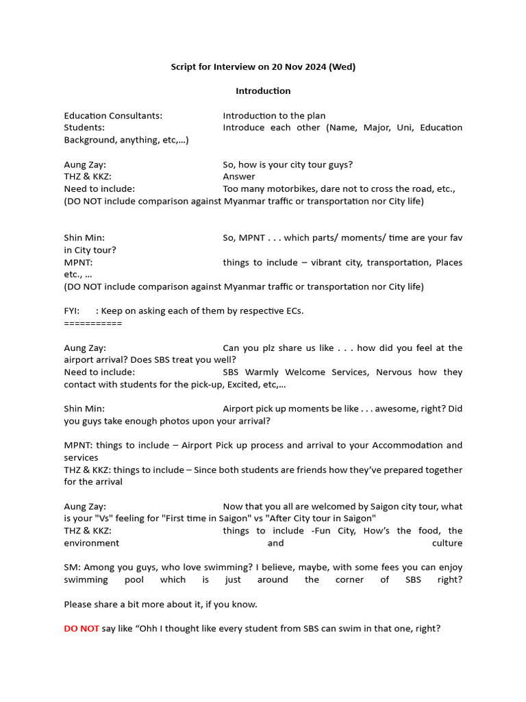 Script For Interview On 20 Nov 2024 | PDF