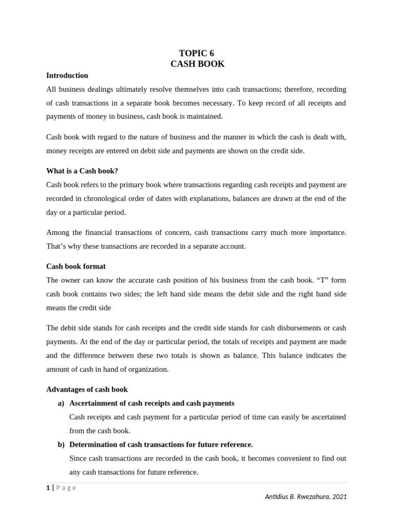 Chapter 6 - Cash Book | PDF | Debits And Credits | Cash