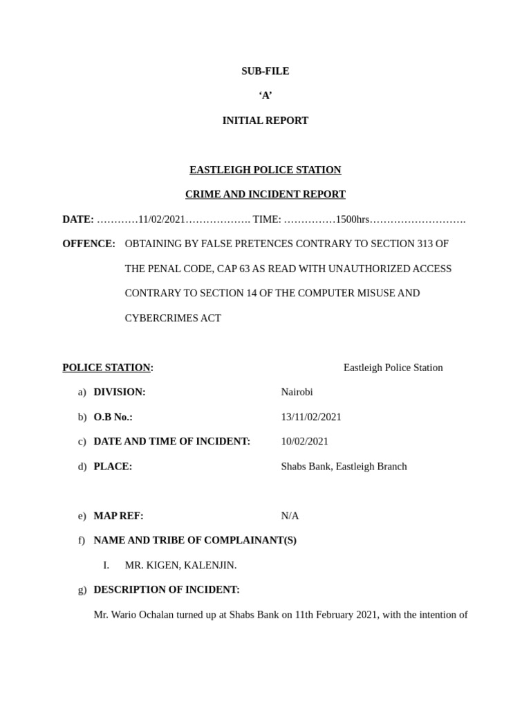 Eastleigh Bank Fraud Incident Report | PDF | Crimes | Public Law
