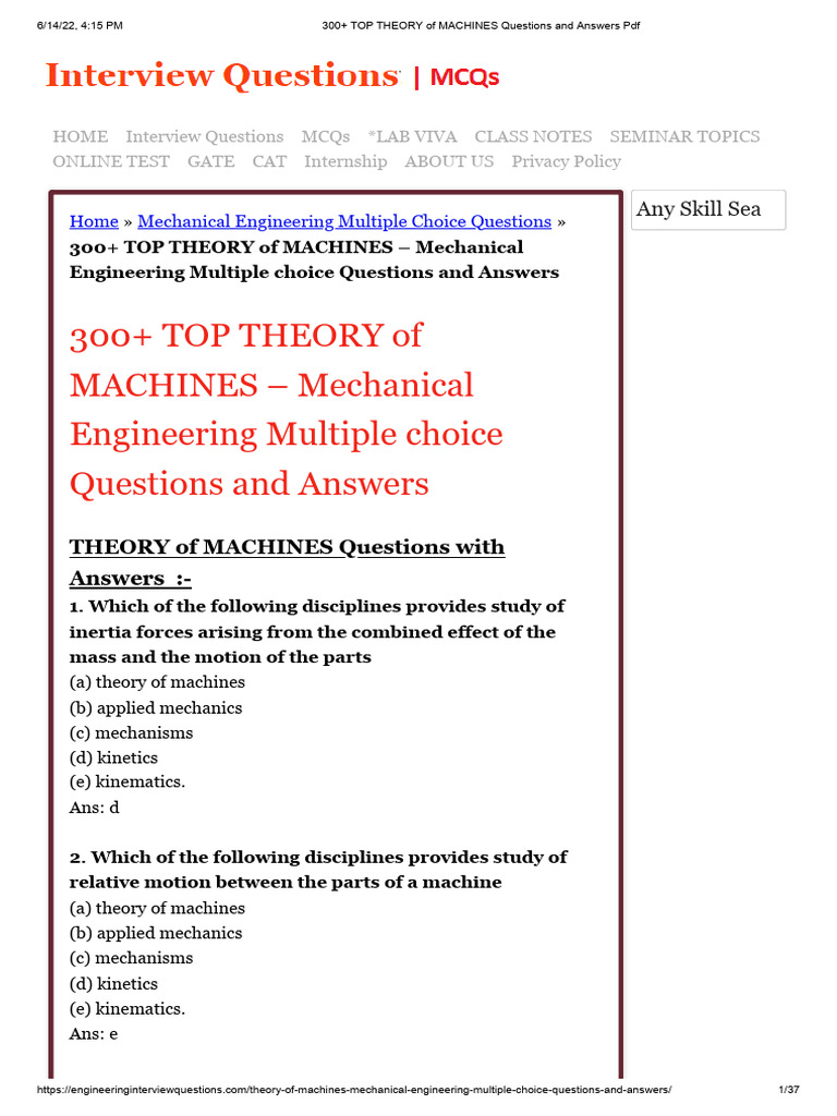 Theory of Machines Q&A Compilation | PDF | Belt (Mechanical) | Gear
