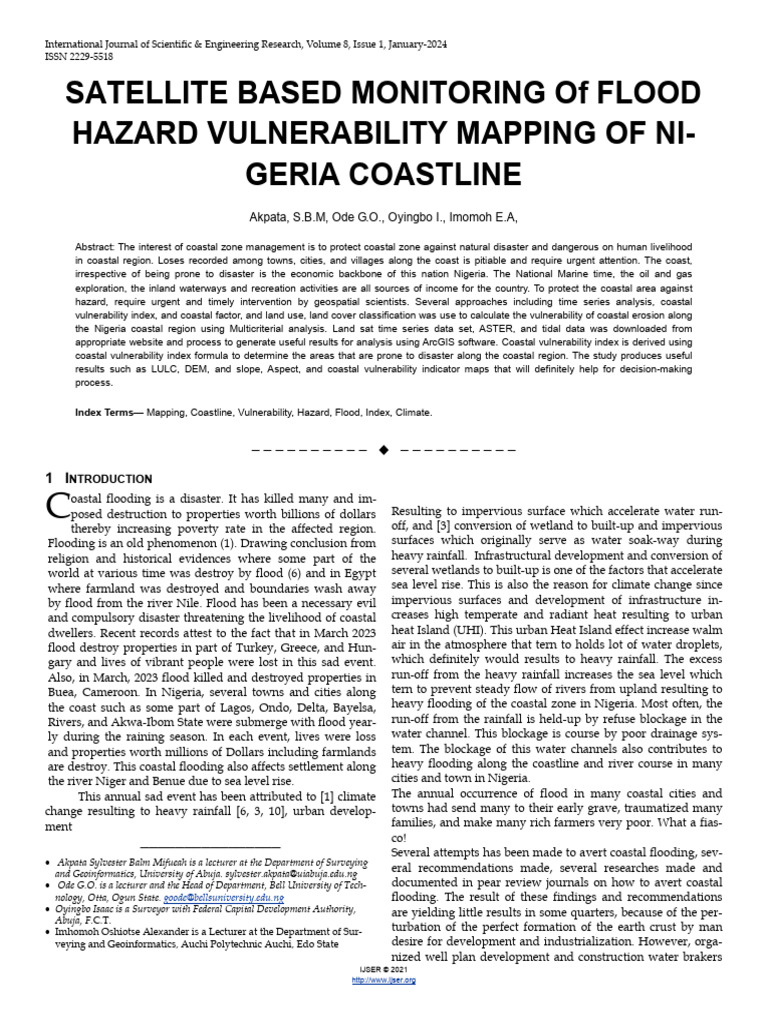 Satellite Based Monitoring of Flood Hazard Vulnerability Mapping of Ni ...