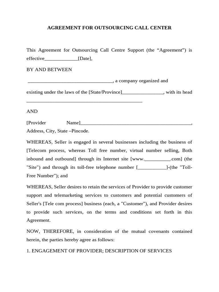 Call Center Outsourcing Agreement | PDF | Indemnity | Bankruptcy
