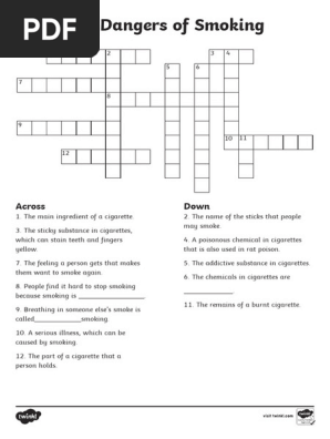 cigarette slang crossword clue 3 letters Understanding Smoking Dangers for KS2 | PDF | Cigarette