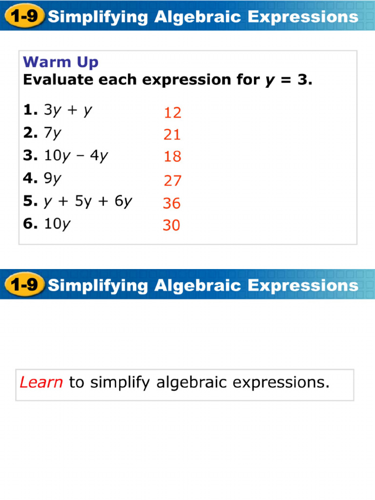 Simplifying Algebraic Expression | PDF