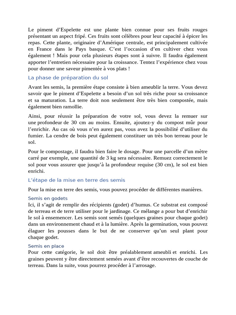 Cultiver le piment d'Espelette chez soi | PDF | Compost | Piment