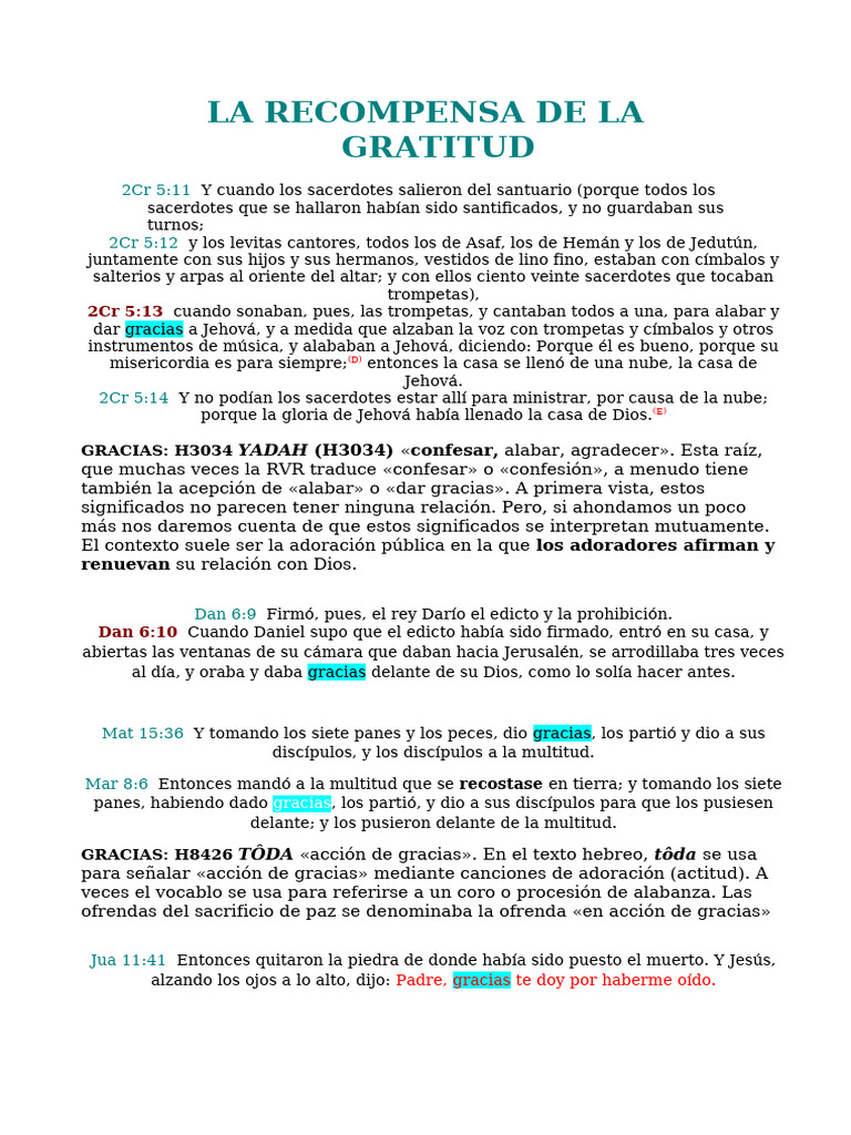 LA RECOMPENSA DE LA GRATITUD Versiculos | PDF | Cristo (título) | Jesús