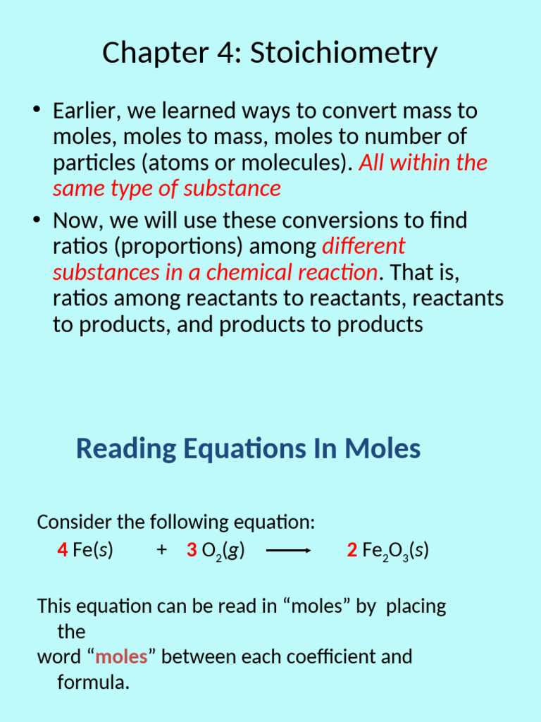 Chapter+4+Stoichiometry | PDF | Mole (Unit) | Ph