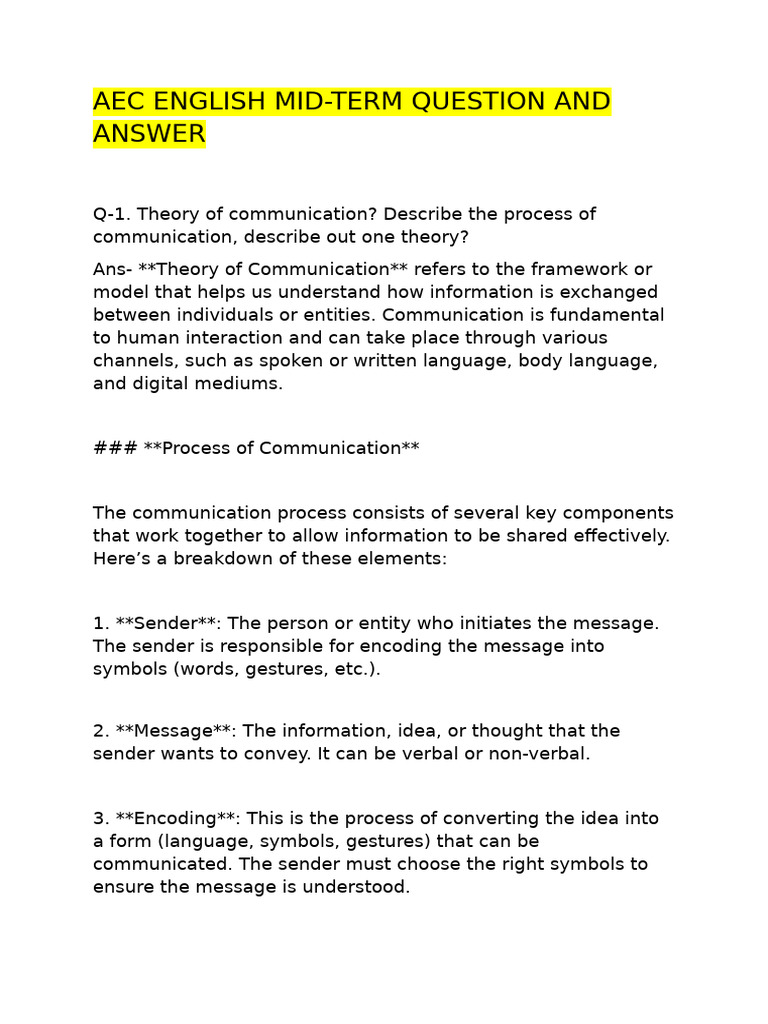 AEC English Mid-Term: Communication Theory | PDF | Communication ...