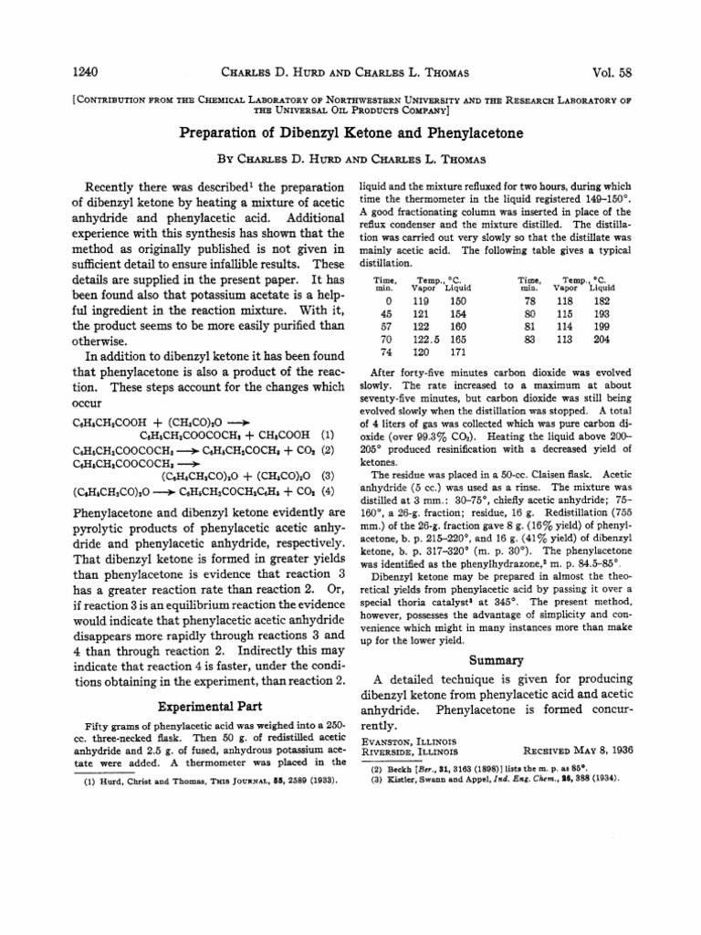 Preparation of Dibenzyl Ketone and Phenylacetone Distillation