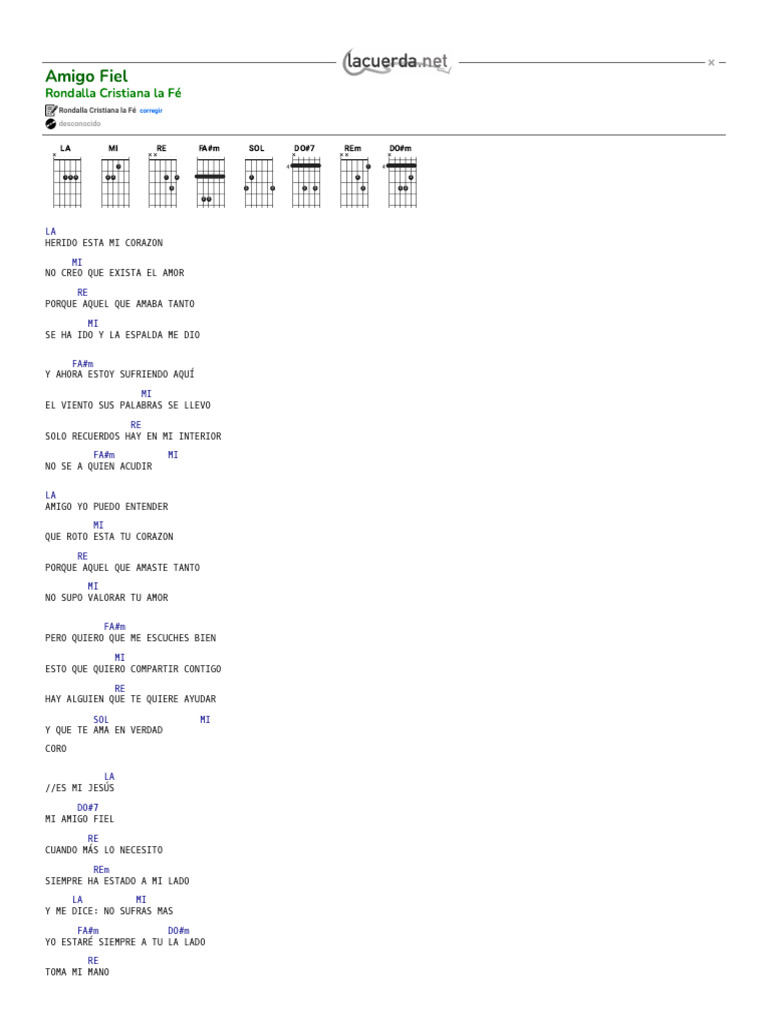 Amigo Fiel: Letra y Acordes | PDF