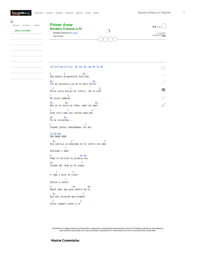 Acordes y Letra de "Primer Amor" | PDF | Amor