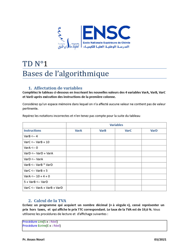 Exercices d'algorithmique de base | PDF