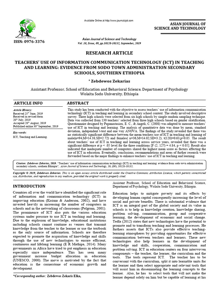 ICT Use in Ethiopian Secondary Schools | PDF | Educational Technology ...