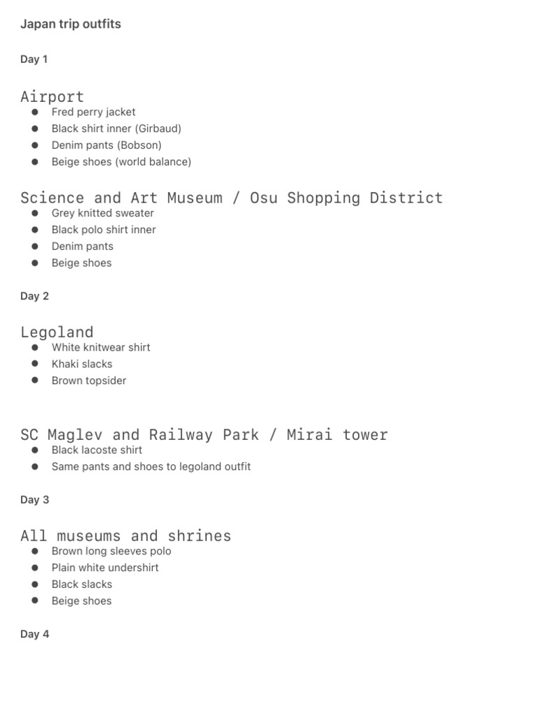 Japan Trip Outfits PDF