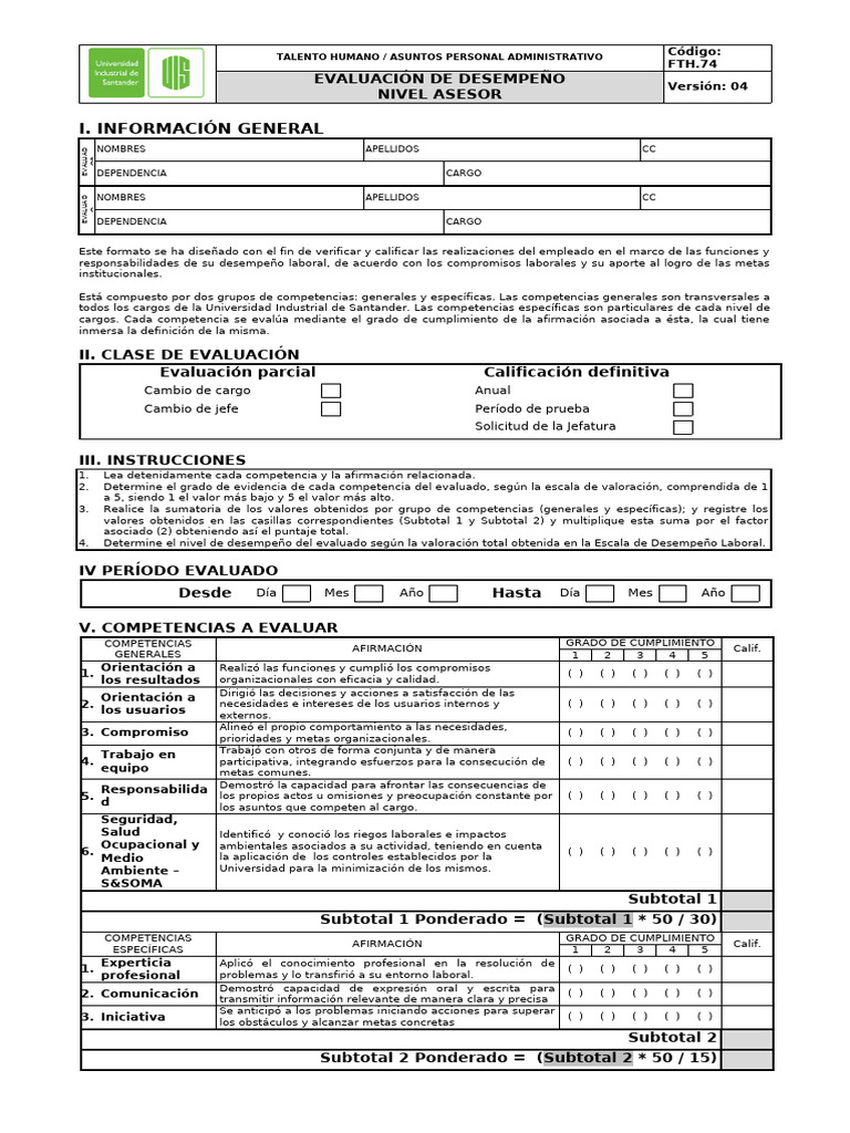 Evaluacion de Desempeño Periodo de Prueba | PDF