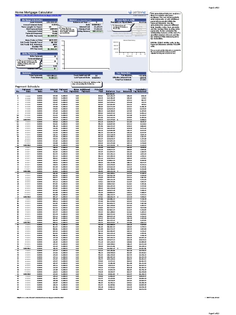 Home Mortgage Calculator Payment Schedule Download Free PDF