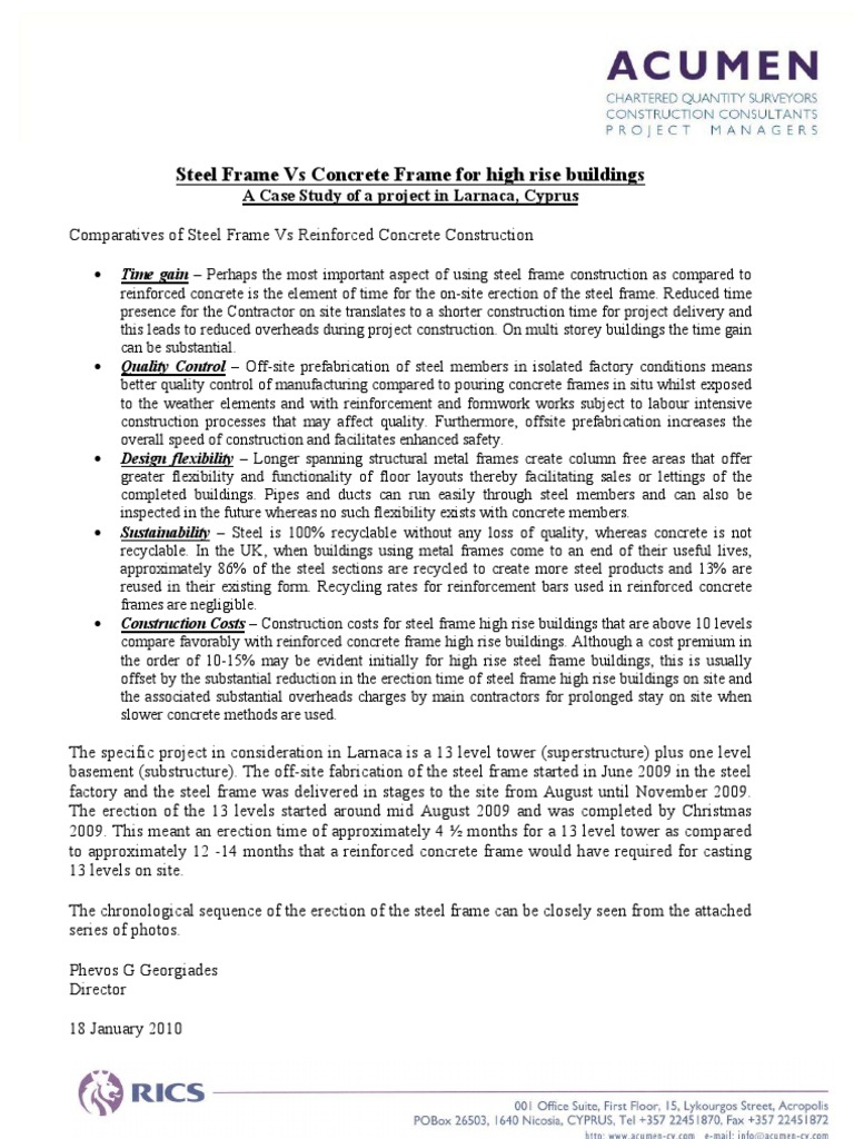 Steel Frame Vs Concrete Frame For High Rise Buildings PDF Concrete