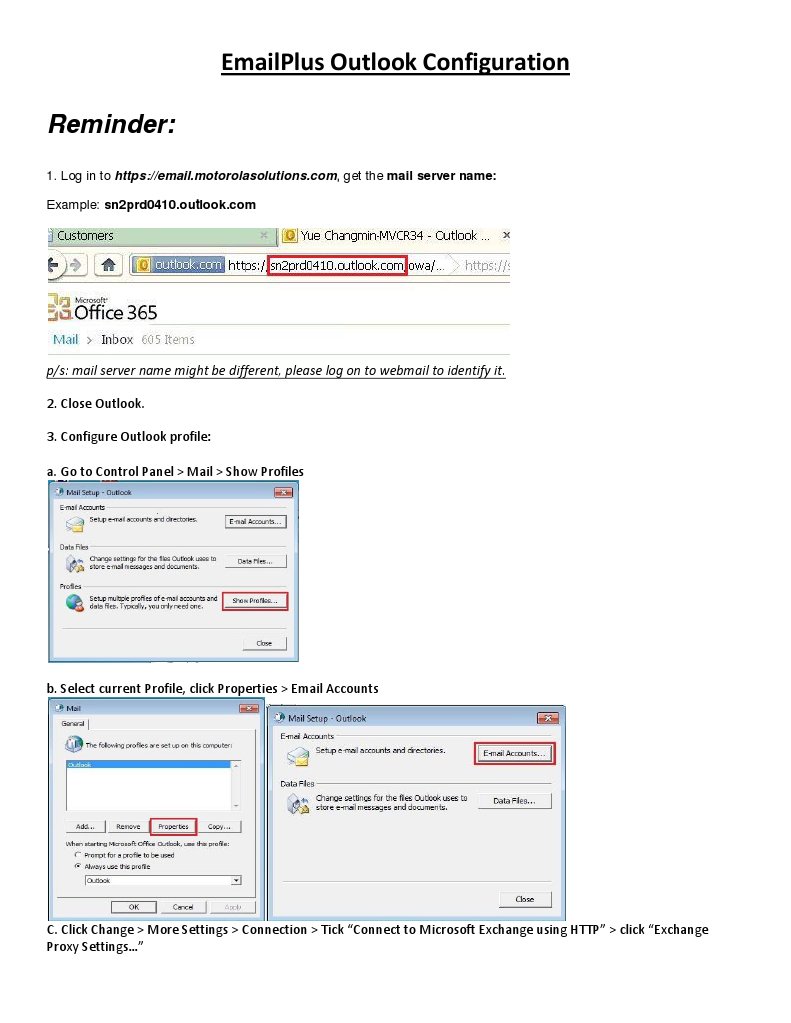 Reminder:: Emailplus Outlook Configuration | PDF | Computers ...