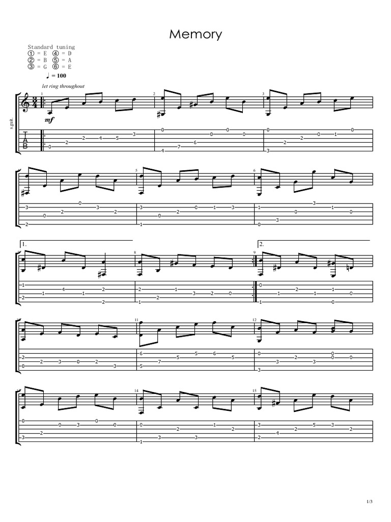 Tablature de la chanson Memory | PDF | Échecs