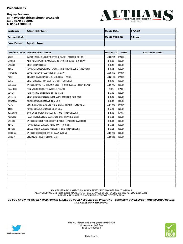 April-June Meat Price List | PDF | Pork | Western Cuisine