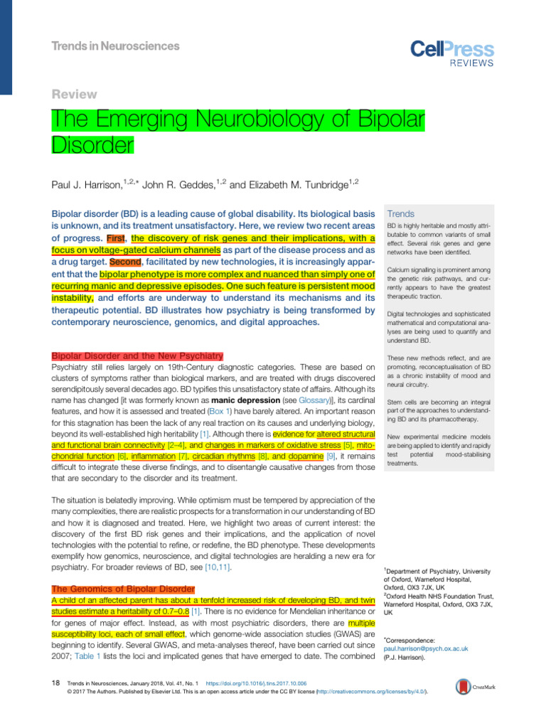 Neurobiology Advances in Bipolar Disorder | PDF | Bipolar Disorder ...