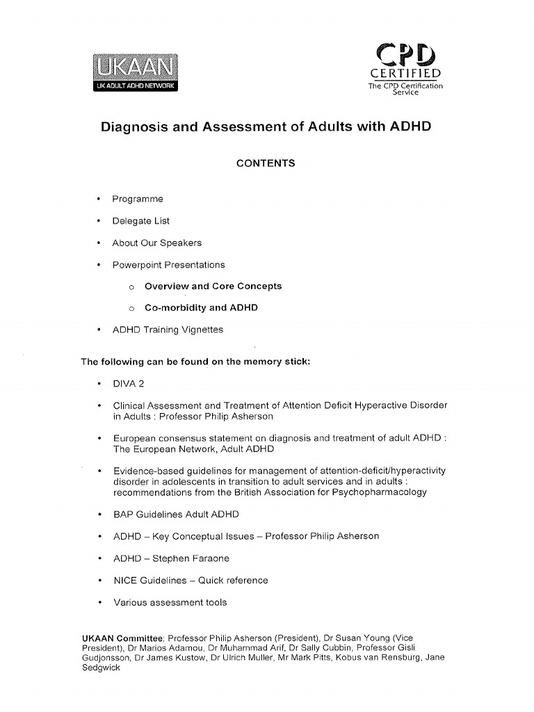 Diagnosis and Assessment of Adults With ADHD | PDF