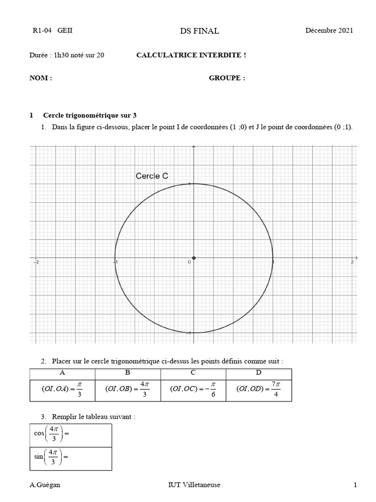 DS Maths GEII - Décembre 2021 | PDF | Nombre complexe | Géométrie