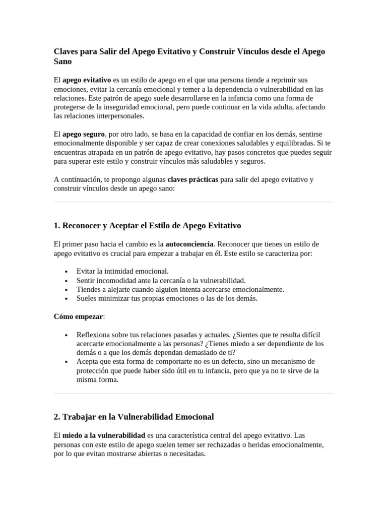 Superando el Apego Evitativo | PDF | Teoría de apego | Las emociones