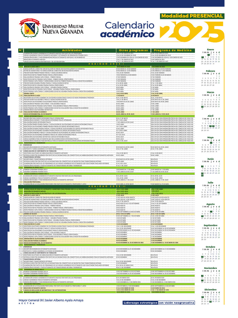 Calendario Académico UMNG 2025 | PDF