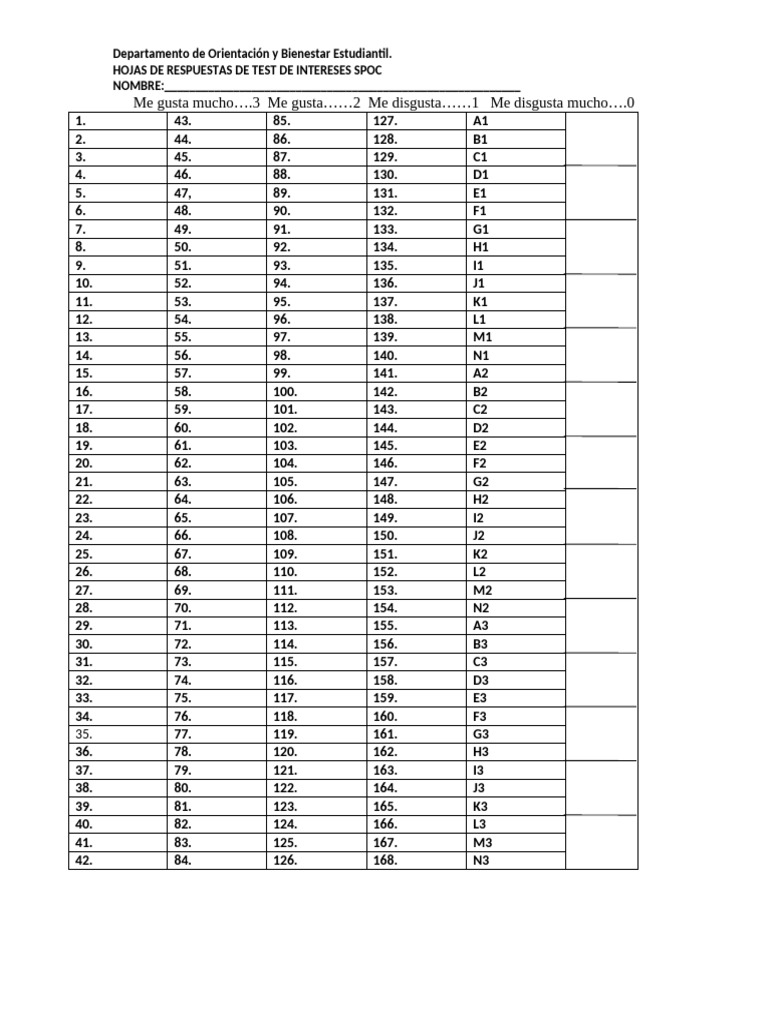 Test de Intereses Estudiantiles SPOC | PDF | Competiciones de ajedrez ...