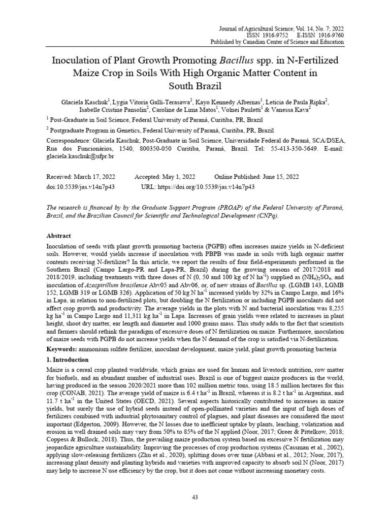 Maize Yield Study in South Brazil | PDF | Cereals | Fertilizer