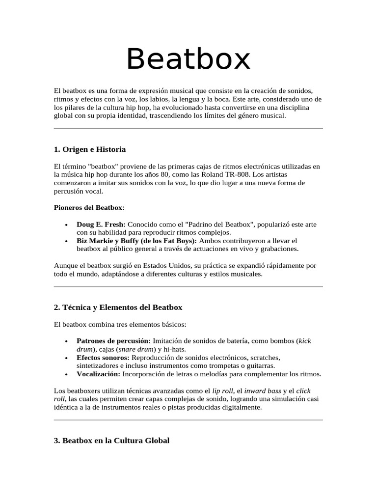 Tipos y evolución del beatbox | PDF | Música hip-hop | Ritmo