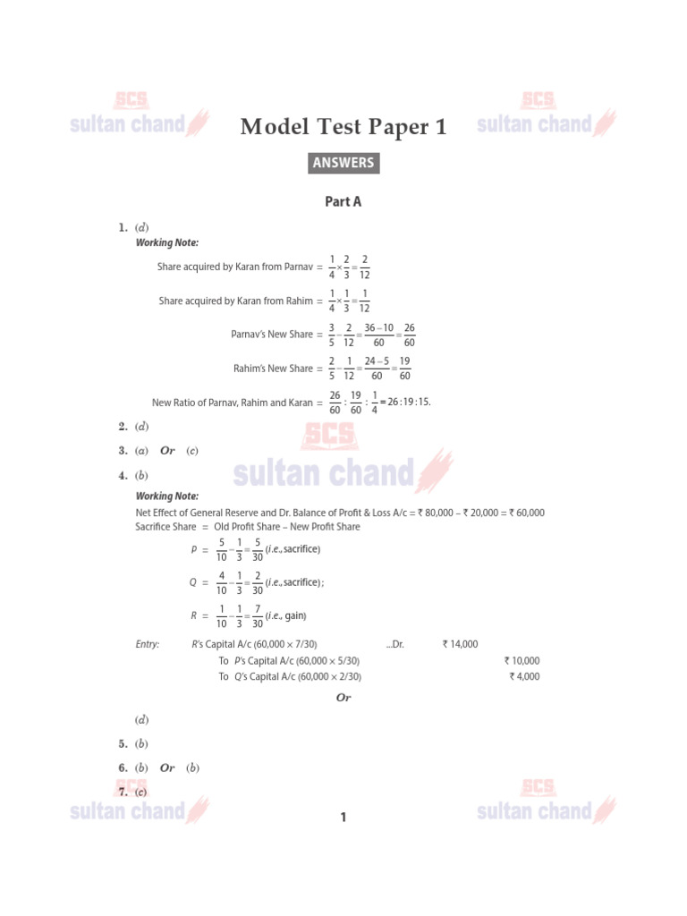 Accounting Model Test Paper Answers Pdf Income Statement Dividend