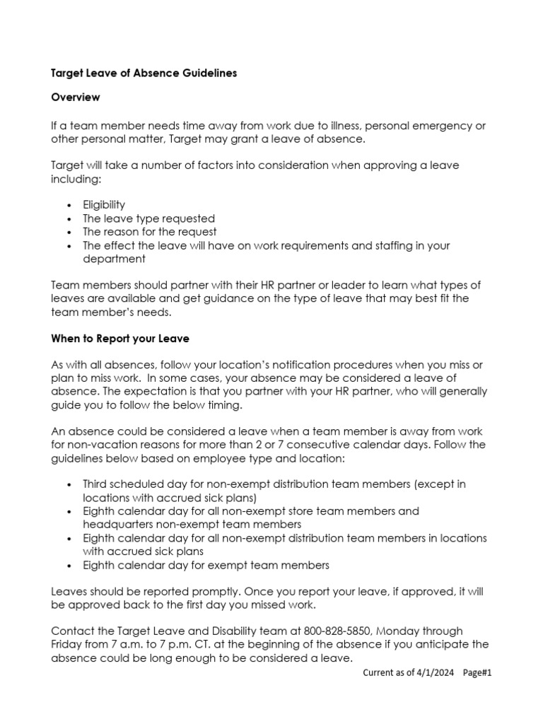 Target Leave of Absence Guidelines | PDF | Sick Leave | Parental Leave