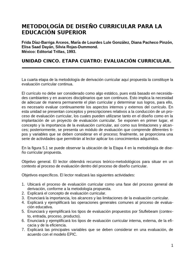 Evaluación Curricular en Educación Superior | PDF | Plan de estudios ...