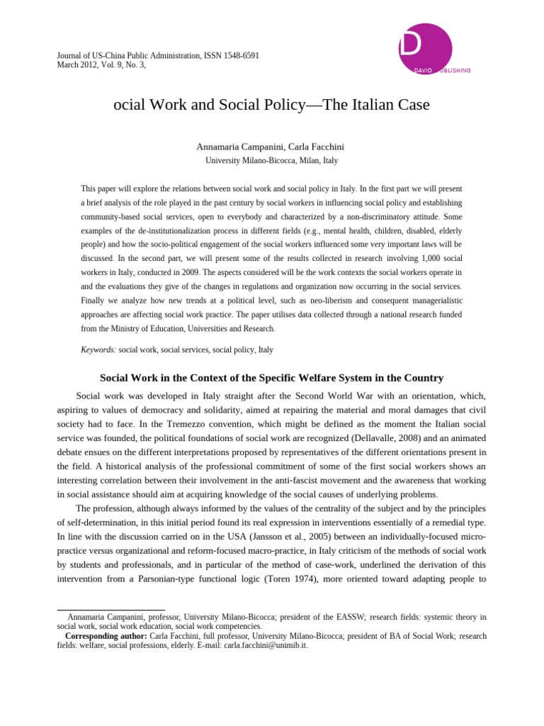 Social Work and Policy in Italy | PDF | Social Work | Welfare